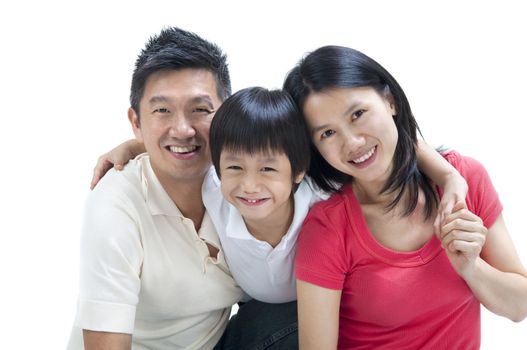 Happy Asian family on white background