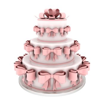 A beautiful wedding cake on a white background