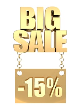 3D image of the text of a big sale, made of pure, beautiful gold