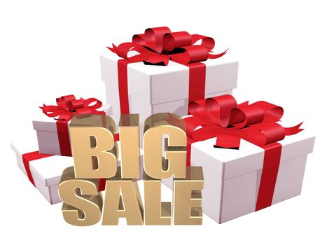 3D image of the text of a big sale, made of pure, beautiful gold