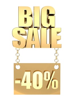 3D image of the text of a big sale, made of pure, beautiful gold