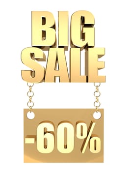 3D image of the text of a big sale, made of pure, beautiful gold