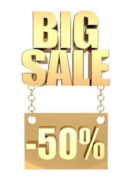 3D image of the text of a big sale, made of pure, beautiful gold