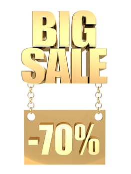 3D image of the text of a big sale, made of pure, beautiful gold