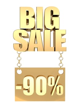 3D image of the text of a big sale, made of pure, beautiful gold