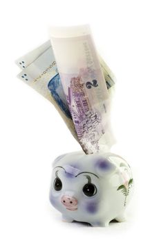 Piggy bank with singaporean currency 