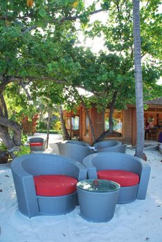 beautiful photo of a tropical view at a beach bar in a maldivian island