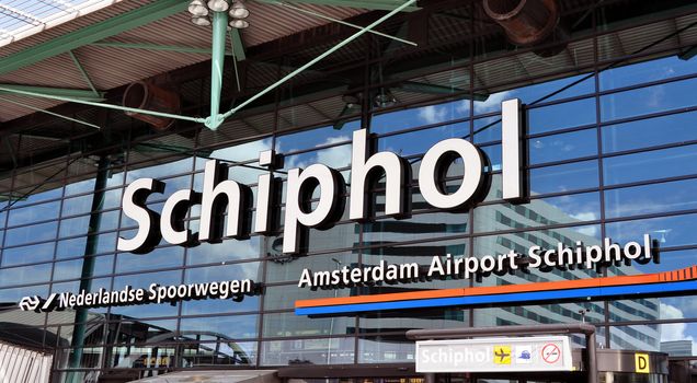 Travel: Amsterdam Schiphol International Airport terminal, Netherlands.