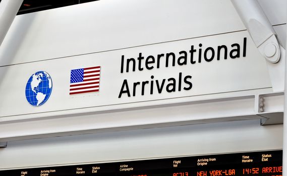 Airport terminal and international arrivals information board