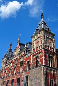 Train Central Station in the city of Amsterdam, Netherlands.