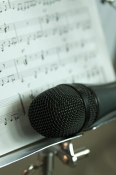 Musical equipment photographed in a nightclub, macro