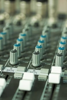 Musical equipment photographed in a nightclub, macro