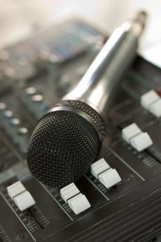 Musical equipment photographed in a nightclub, macro