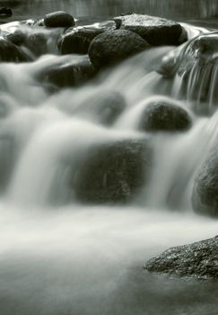 waterfall, black and white 