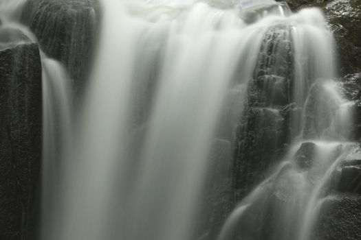 japanese garden waterfall, black and white 