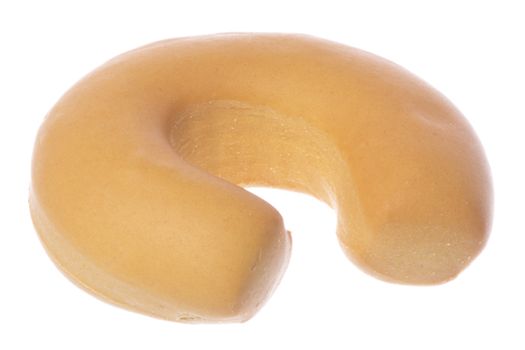 Isolated macro image of freshly baked doughnut shaped hard bread.