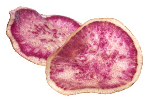 Isolated macro image of sweet potato chips.