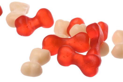 Isolated macro image of bone shaped sweet jelly.