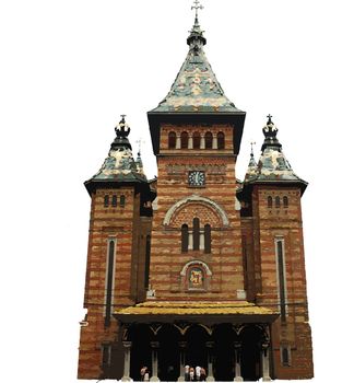 Orthodox cathedral of Timisoara some of its eleven towers front view.