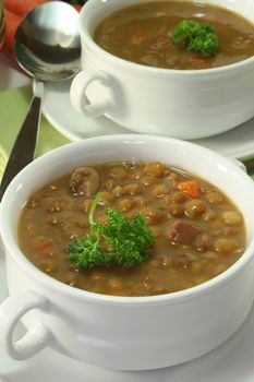 Lentil stew with potatoes, carrots and parsley