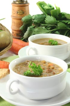 Lentil stew with potatoes, carrots and parsley