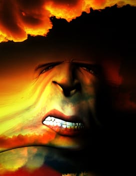 A horrible stretched angry face for Halloween. 
