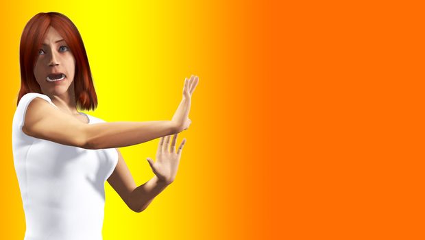  A lady reacting in shock or terror to something.