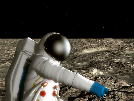An astronaut on the surface of the moon. 