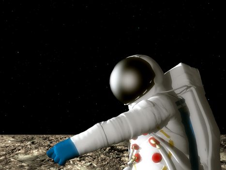 An astronaut on the surface of the moon. 