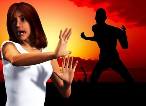 A women who is shocked or afraid of a zombie.