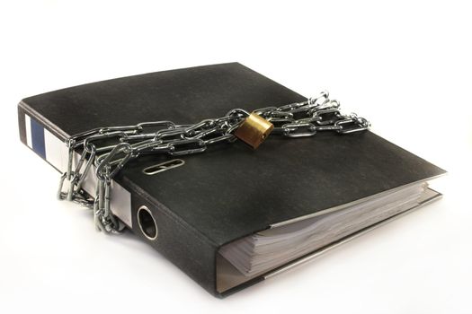 a file folder with a lock and chain