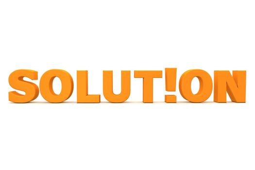 orange word solution with an exclamation mark replacing the letter i - front view