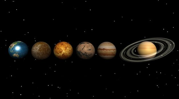 Planets in the universe by y stary night : eart, venus, mars, mercury, neptune, jupiter and saturn