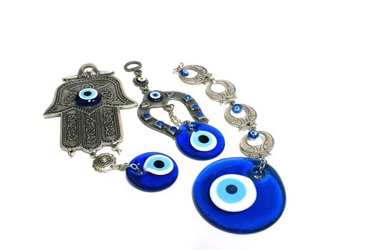 Human blue Eye amulet with icon and israel hamsa keyring.