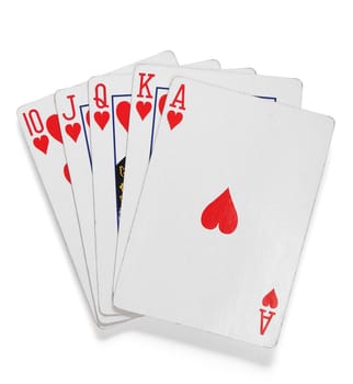 Royal Flush hand with clipping path