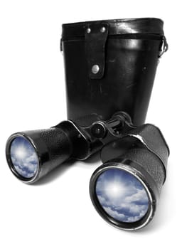 Photo of old binoculars, isolated on a white background
