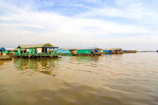 Image of the Chong Kneas Floating Village, located at the edge of the Tonle Sap Lake of Cambodia.