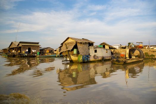 Image of the Chong Kneas Floating Village, located at the edge of the Tonle Sap Lake of Cambodia.