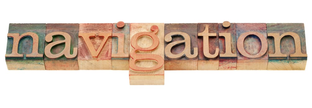 navigation - isolated word in vintage wood letterpress printing blocks
