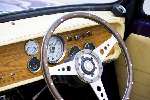 Image of the interior of a vintage car.