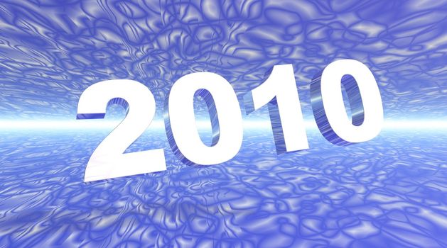 2010 written in white arial police on psychedelic blue and white background