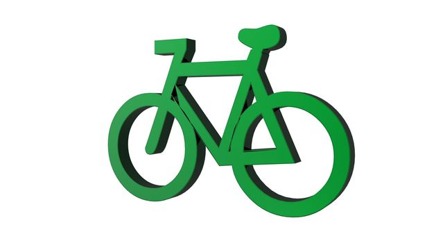 Green metallic bicycle and white background