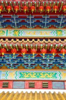 oriental temple with lanterns 