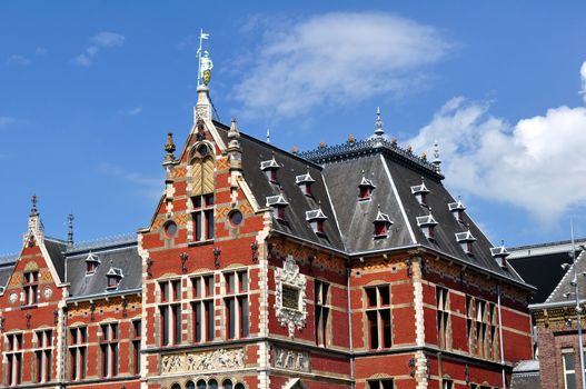 Train Central Station in the city of Amsterdam, Netherlands.