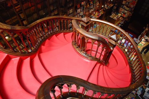 Red wooden stairs at art nouveau style