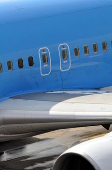 Commercial airliner: view of the overwing emergency exits