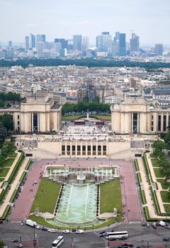 Square Trocadero view from Eiffel tower over skyscrapers