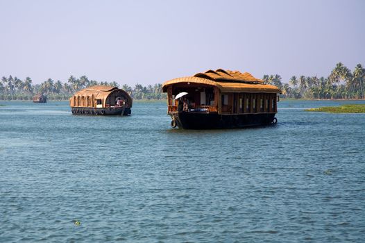 House boats in the river of Kerala in India