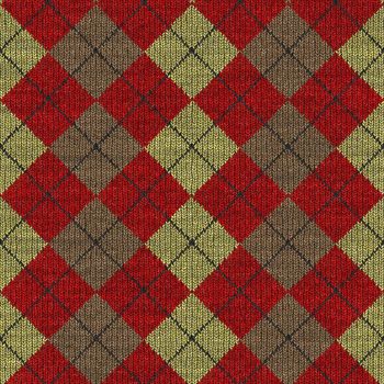 seamless texture of knitted wool gingham squares in red, yellow and brown