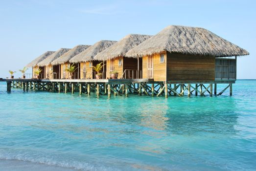 beautiful seascape with water villas in Maldivian Island